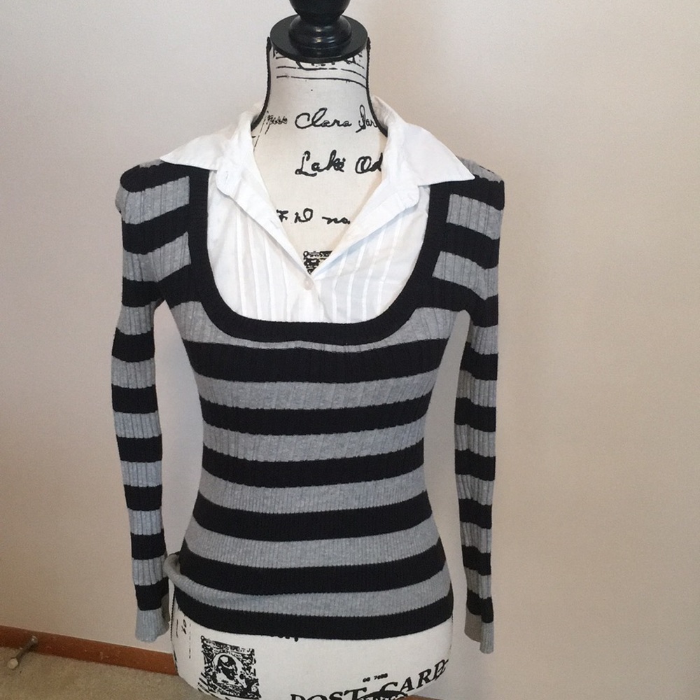 It’s our time black and grey all in striped shirt